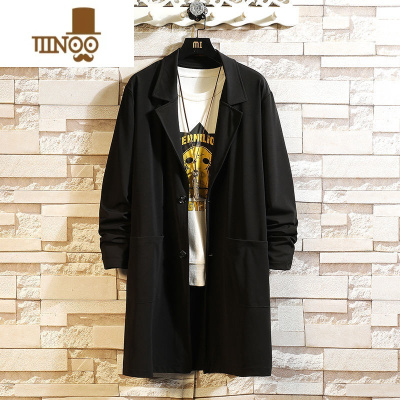 YANXU胖子大码中长款风衣男春季薄款潮牌外套肥佬加肥加大宽松翻领大衣