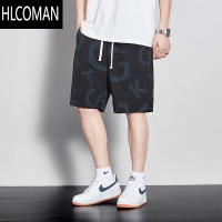HLCOMAN裤子男夏季冰丝薄款字母印花五分短裤速干潮流中裤宽松直筒运动裤