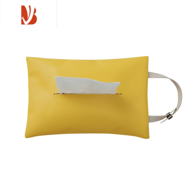 三维工匠MOM皮革纸巾套纯色家用车载pu抽纸盒防水简约北欧ins悬挂抽纸袋 挂绳款—亮黄