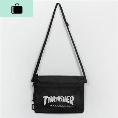 2020新款 日系简约火焰字母斜挎包男女单肩包街头滑板斜跨小包潮NEW LAKE 黑色白字男士单肩包