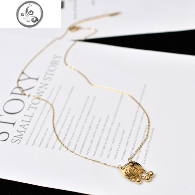 文艺个性民族风钛钢饰品镂空福字平安长命锁铃铛吊坠女式锁骨项链 JiMi