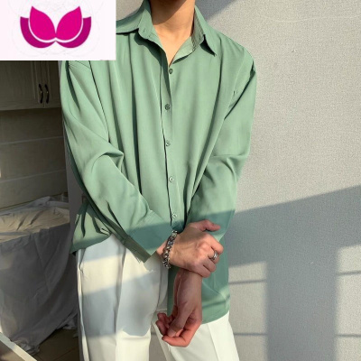 七斓I慵懒风内搭垂感冰丝白衬衫男长袖打底宽松高级感衬衣服