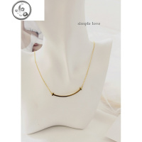 日韩钛钢镀金色微笑项链女气质网红冷淡风彩金笑脸吊坠锁骨链 JiMi