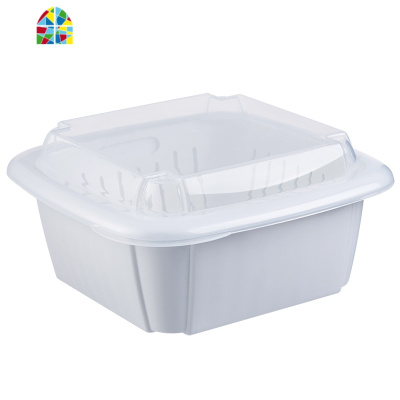 双层水果盘家用厨房带盖冰箱收纳盒密封保鲜盒塑料大洗菜盆 FENGHOU 2只(送清洁巾3条)洗菜篮洗菜篮