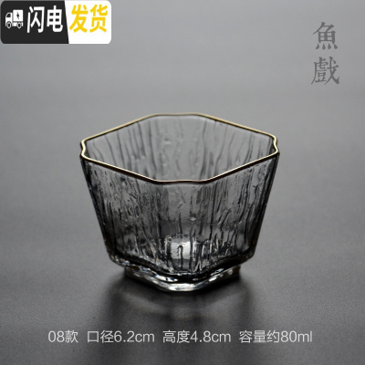三维工匠描金边耐热锤纹透明玻璃品茗杯主人杯个人小茶杯日式功夫茶具 金边08