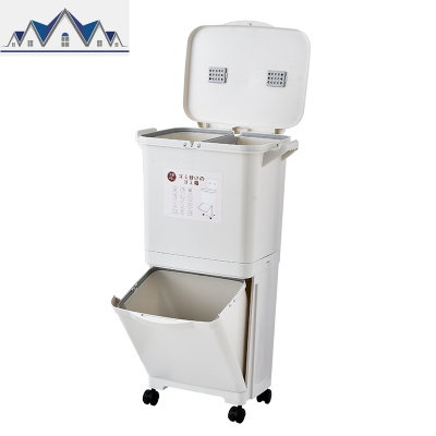 日式垃圾分类垃圾桶家用双层厨房可移动带轮垃圾箱塑料高干湿分离 三维工匠