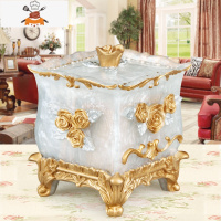 家用牙签盒树脂欧式轻奢棉签盒客厅收纳盒套装个性创意牙签筒 敬平 幸福玫瑰二合一珍珠白