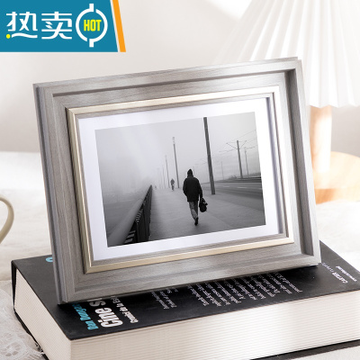 敬平欧式简约相框摆台5 6 7 8 10A4寸挂墙装饰框创意像框摆件画框 简木银灰色 8寸[可放15.2*20.3cm]