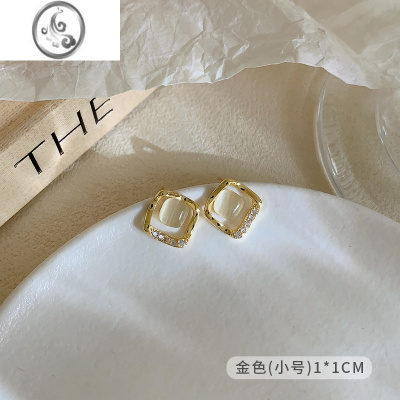 JiMi猫眼石耳钉女银银养耳洞睡觉免摘2023耳环圆脸显瘦小众高级感耳饰