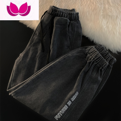 七斓美式束脚牛仔裤男款复古哈伦裤冬潮牌高街松紧腰宽松休闲长裤