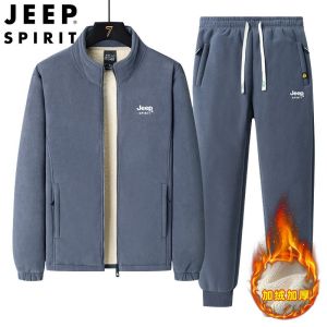 JEEP SPIRIT吉普摇粒绒复合羊羔绒卫衣开衫加绒加厚套装