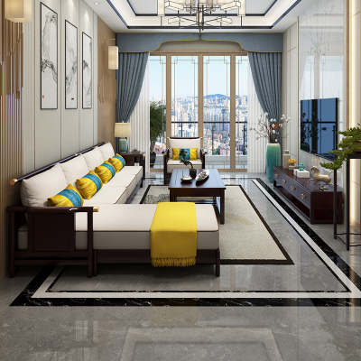 新中式全实木沙发组合现代简约轻奢小户型实木转角沙发贵妃组合