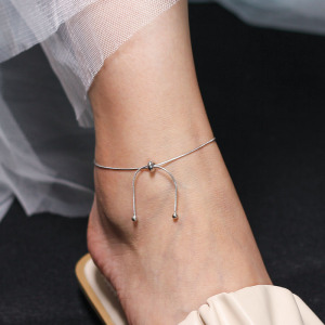 纯银脚链复古森系银饰个性饰品韩版简约蛇骨链蝴蝶结脚饰脚踝链送女朋友老婆情人节七夕生日礼物 均色