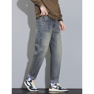 复古刺绣设计休闲弹力牛仔裤男士秋冬新款潮牌做旧水洗直筒裤时尚