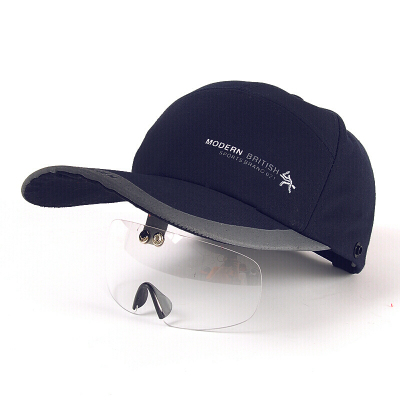 时尚防撞鸭舌安全帽轻便透气机械工厂车间夏季布劳保防撞帽 透明镜藏青配灰帽