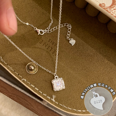 纯银几何方糖项链轻奢小众日常通勤锁骨链简约百搭颈链高级感送女朋友老婆情人节七夕生日礼物