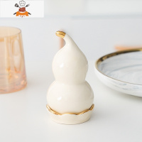 陶瓷牙签筒创意家用客厅个性创意网红可爱牙签盒餐厅轻奢牙签桶 敬平 米黄 葫芦牙签筒(AH-10654)