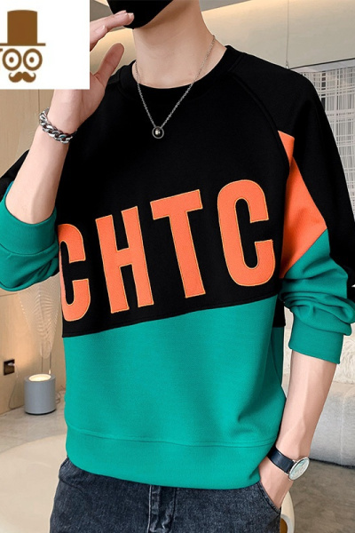 YANXU2023新款长袖t恤男士潮牌衣服宽松拼接卫衣男装款上衣