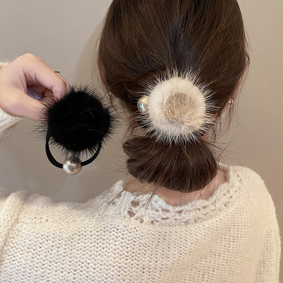 兔毛花朵珍珠发绳女2024新款高弹力耐用头绳橡皮筋扎头发发圈头饰送女朋友老婆情人节七夕生日礼物