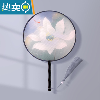 XIANCAI团扇古风扇子儿童夏双面刺绣舞蹈扇女生古装汉服旗袍中国风小圆扇 霜华[半透]