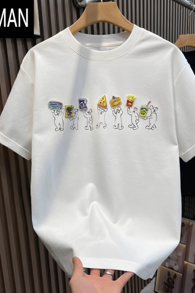 HLCOMAN潮牌高街贴布刺绣宽松短袖T恤男士夏季小众设计感ins百搭半袖上衣