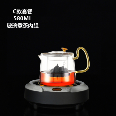 乐么电陶炉煮茶家用迷你功夫养生蒸煮茶器小电热泡茶机光波电磁炉智能保温防干烧[黑色单炉+C款耐高温玻璃壶]