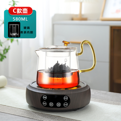 乐么电陶炉煮茶 养生电磁炉 小巧家用电陶茶炉围炉煮茶不挑壶加热炉 迷你煮茶炉[木纹色炉子+C款玻璃壶套装]
