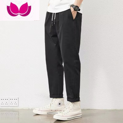 七斓休闲裤男直筒薄款九分裤男士潮流百搭松紧腰工装长裤子