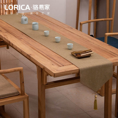 新中式桌旗禅意色棉麻茶几餐桌布日式长条北欧现代简约五斗柜布 平织-麻色 33*240cm(适用桌长1.9米-2米)