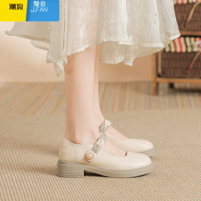聚范法式玛丽珍鞋平底2024夏季新款仙女风配裙旗袍小皮鞋豆豆浅口单鞋