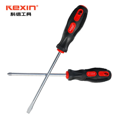 科信(kexin)橡胶柄一字螺丝批 磁性一字螺丝刀 起子改锥 5*75mm KX215075 1盒(12支/盒)