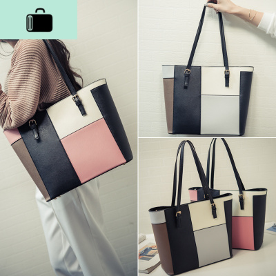 包包女2020新款韩版时尚简约大容量托特包ins手提撞色单肩包大包NEW LAKE女士单肩包