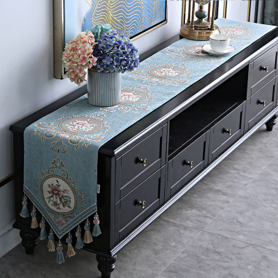 家柏饰(CORATED)欧式长条电视柜桌布茶几装饰布鞋柜布盖巾五斗柜餐边柜餐桌长桌旗 清歌蓝色 32*180cm