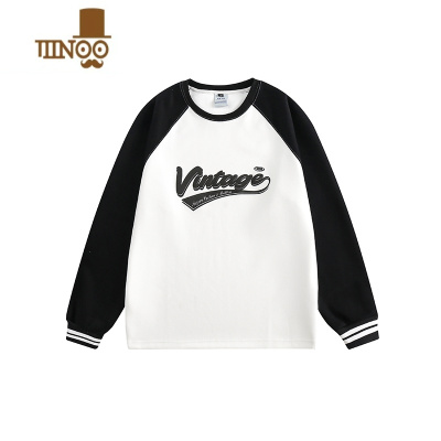 YANXU2023美式校园风插肩袖logo印花款外套情侣拼色拉链连帽卫衣男