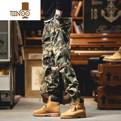 YANXU迷彩工装裤男潮牌夏季宽松束脚2023新款户外休闲裤子男士收口长裤