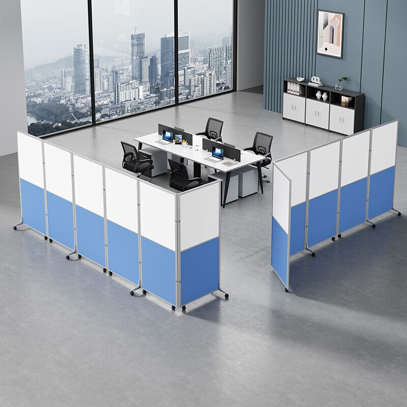 森之韵办公室移动屏风隔断可折叠屏风活动隔断墙带轮工厂车间仓库遮挡板 1米宽2米高(全板式)