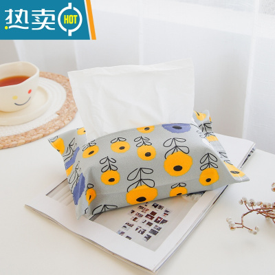 敬平丹麦设计田园风纸巾袋车载椅背抽纸包布艺可爱家用纸巾盒挂式车用 无挂绳-灰黄花朵