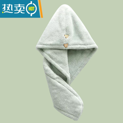 敬平Ying.双层加厚~擦头珊瑚绒干发帽吸水速干干发巾包头巾女可爱 绿色双层加厚