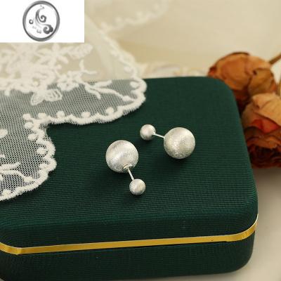 JiMi银色双面拉丝圆球耳钉女银银新款2023高级感气质法式耳饰