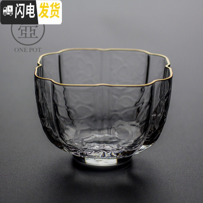 三维工匠日式玻璃茶杯描金耐热品茗杯主人水晶水杯单杯茶具家用透明小茶碗 八角络纹杯