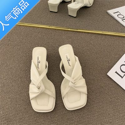 SUNTEK法式海边凉拖鞋女鞋子外穿女款百搭时尚小众仙女风露趾凉鞋高跟鞋