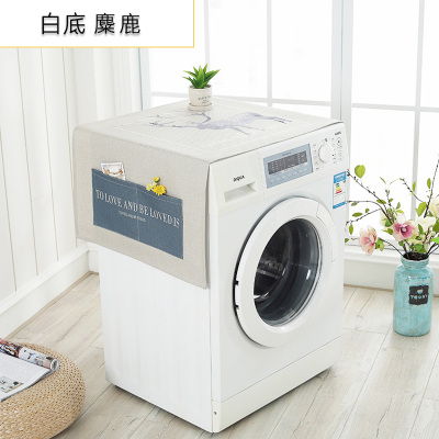 洗衣机盖布 防水防尘罩防尘布遮盖防灰尘家用冰箱微波炉机罩 白底麋鹿 小双开门冰箱、洗衣机通用(150*60cm)升级防水