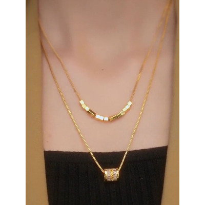 轻奢高级感双层叠戴项链女冷淡风锆石小蛮腰毛衣链简约气质感颈链送女朋友老婆情人节七夕生日礼物