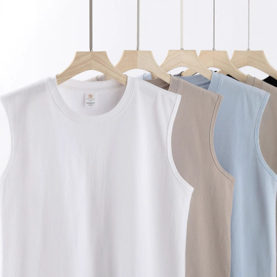 男士外穿重磅坎肩无袖T恤背心男夏健身运动棉圆领宽松短袖