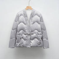 羽绒服新国标90绒休闲秋冬简约国风纯色V领宽松外套