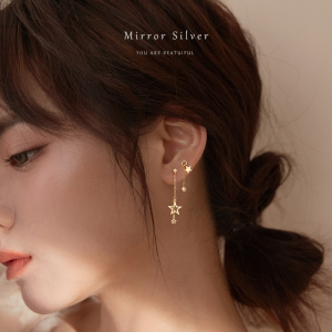 925纯银耳钉女耳环创意耳坠耳饰韩国网红气质星星流苏ins风送女朋友老婆情人节七夕生日礼物