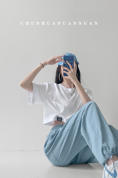 打底衫女夏季新款短袖T恤女装宽松显瘦露脐上衣服女 韩国女装