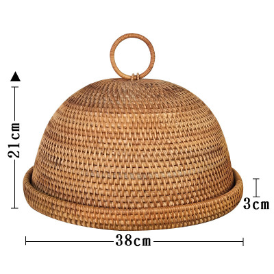 田园餐桌罩 精致竹编饭菜罩 手工剩菜盖伞餐厅食物防尘罩子防老鼠 敬平 秋藤图色底盘直径约38cm饭罩