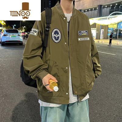 YANXU青少年高中学生港风宽松飞行夹克上衣服男孩帅气棒球服外套