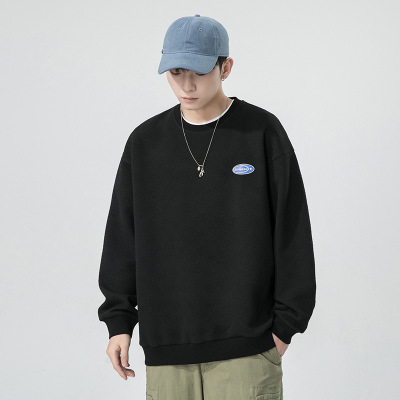 男士卫衣春秋季新款提花套头圆领卫衣男时尚潮流宽松内搭男装_1